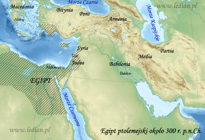 Mapa państwa Egiptu ptolemejskiego w roku 300 p.n.Ch.